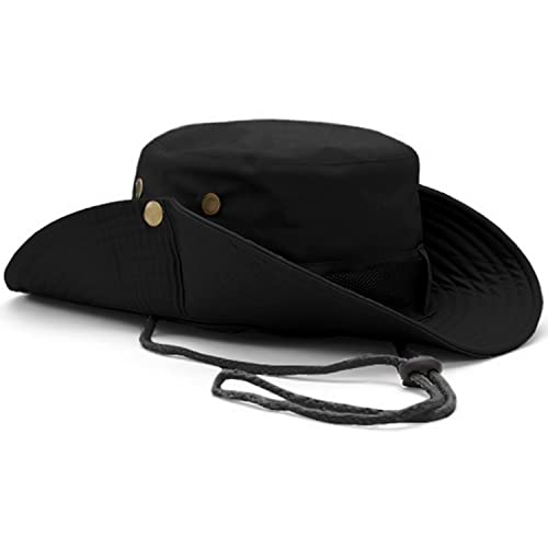 Sun Hats for Men Women, Fishing Hat UV Protection Wide Brim Bucket Hats Foldable Boonie Hat for Hiking Camping Safari - color: Black