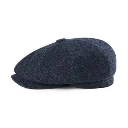 FEINION Men 8 Panel Herringbone Wool Newsboy Cap - color: Herringbone Navy, size: 7 3/8