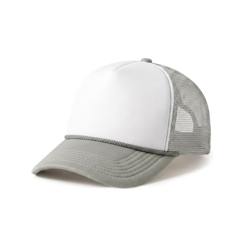 CHOK.LIDS Blank Foam Trucker Hat, Retro Mesh Rope Snapback Cap, Men Women - color: Curved Brim (White/Light Grey)