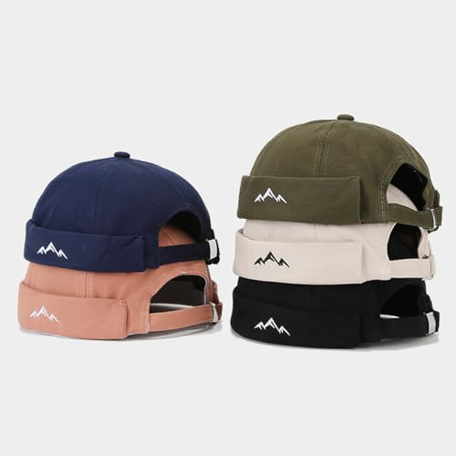 Quanhaigou Brimless Sailor Cap,Adjustable Rolled Cuff Skull Beanie Hats for Men Women - color: Mountain Black