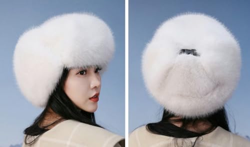 Women's Trapper Hat Faux Fur Winter Hats Fuzzy Russian Hat with Buckle Trooper Warm Ski Cycling Ear Flap Hat 2025 - color: B White
