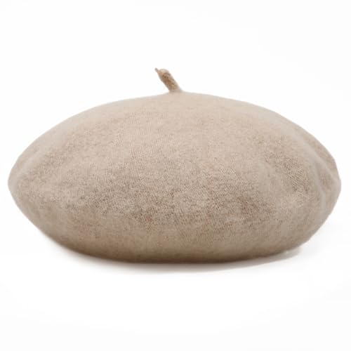 Women French Wool Beret Hats - Solid Color Classic Beanie Winter Cap - color: Beige