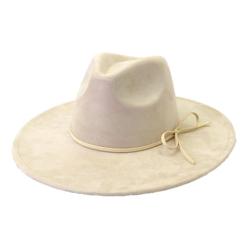Fedora Hats for Women Man with Big Wide Brim Classic Suede Panama Hat Western Outdoor hat - color: Beige