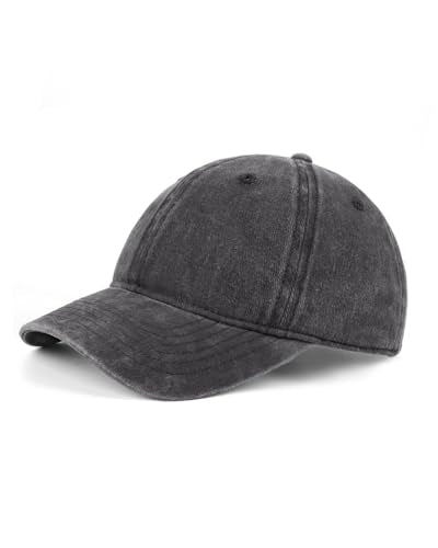 Zylioo Petite Baseball Cap for Small Heads Adult,Soft Crown Washed Dad Hat - color: Washed Black-fits 21.3"-22"