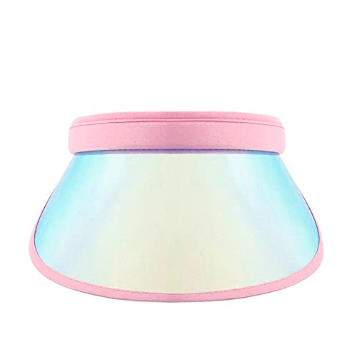 Surkat Women Sun Visors Hologram Wide Brim Thicker Sweatband UV Protective Sportswear Visors Sunhat - color: Pink-03797