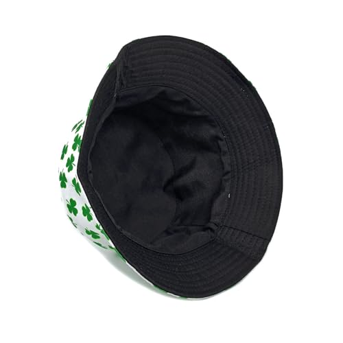 Printed Bucket Hat - Reversible Packable Summer Travel Beach Sun Cap for Men Women Teens - color: Clover White Green