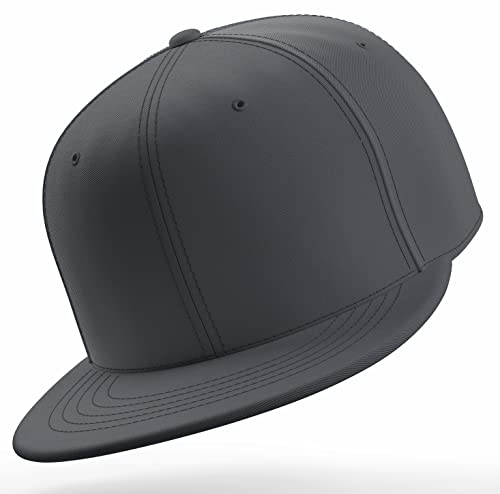 Daxton Classic Blank Snapback Flat Bill Visor Hat Cap One Size Adjustable Back - color: Charcoal