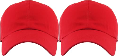 KBETHOS Classic Unisex Cotton Adjustable Low Crown Baseball Cap – Plain Dad Hat - color: Red + Red (2 Pack)