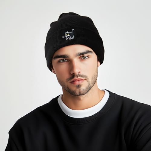 Cool Graphic Beanie for Men and Women - Black - color: Cat
