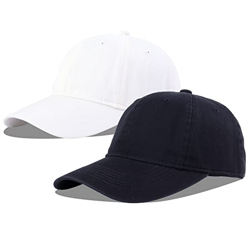 LANGZHEN Unisex Baseball Cap 100% Cotton Fits Men Women Washed Denim Adjustable Dad Hat - color: Black+white