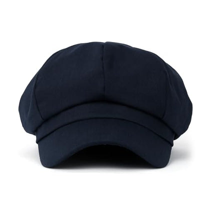 ililily Washed Cotton Newsboy Cabbie Cap Corduroy Duck Bill Flat Hunting Hat - color: Cotton Navy Blue