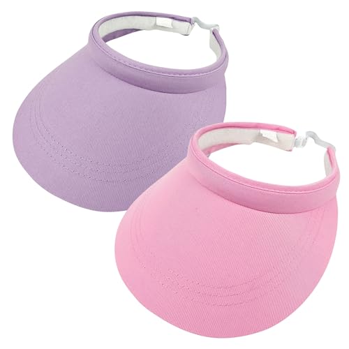 2 Pack Sun Visors Women Wide Brim Clip on Summer Hats Adjustable UV Protection - color: Purple,pink