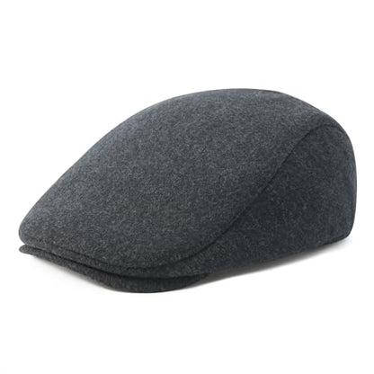 FEINION Men Wool Blend Flat Cap Tweed Newsboy Ivy Hat - color: Dark Grey