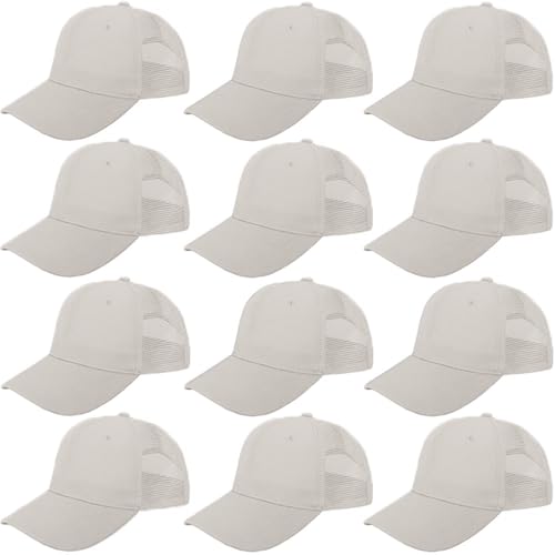 ZH 12 Pack Mesh Trucker Hats, Bulk Baseball Caps for Men and Women, Trucker Cap Wholesale - color: Beige