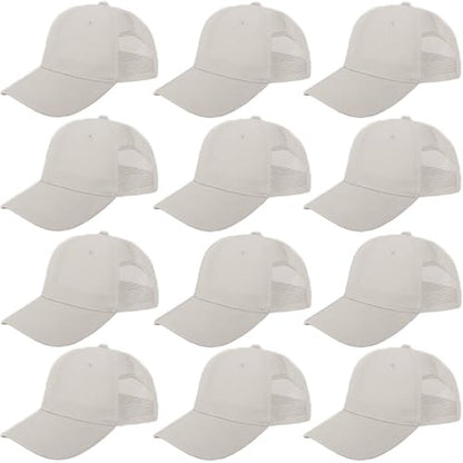 ZH 12 Pack Mesh Trucker Hats, Bulk Baseball Caps for Men and Women, Trucker Cap Wholesale - color: Beige