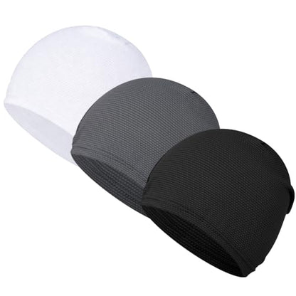3 Pcs Cooling Skull Caps for Men Women,3D Mesh Running Caps Breathable Quick Dry Helmet Liner for Summer Cycling Gym - color: Black+gray+white