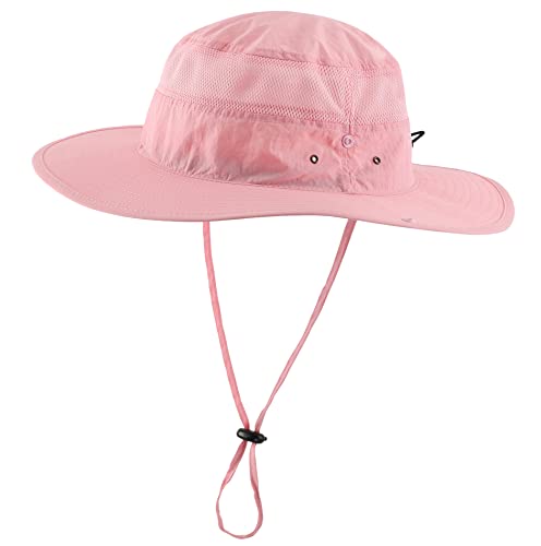 Connectyle UPF 50+ Wide Brim Sun Hat for Men Breathable Cowboy Boonie Hats Outdoor Bucket Hat for Fishing Hiking Safari - color: Pink