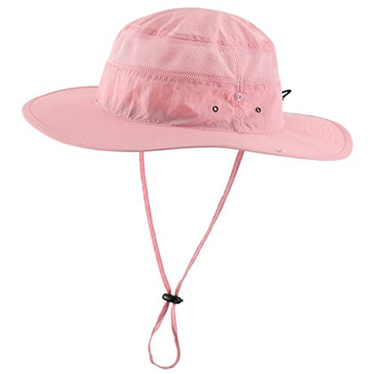 Connectyle UPF 50+ Wide Brim Sun Hat for Men Breathable Cowboy Boonie Hats Outdoor Bucket Hat for Fishing Hiking Safari - color: Pink