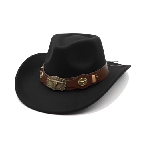 Western Cowboy Hat for Men Cowgirl Hat for Women Unisex Wide Brim Felt Fedora Hats Classic Cowboy Hats - color: Black