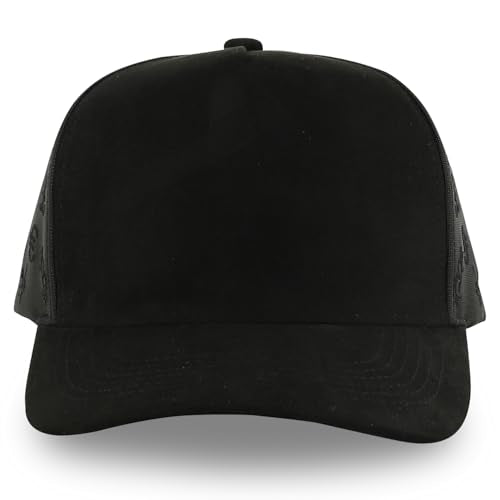 Trendy Apparel Shop 5 Panel Structured Soft Suede Snapback Ball Cap - color: Black Letter Mesh