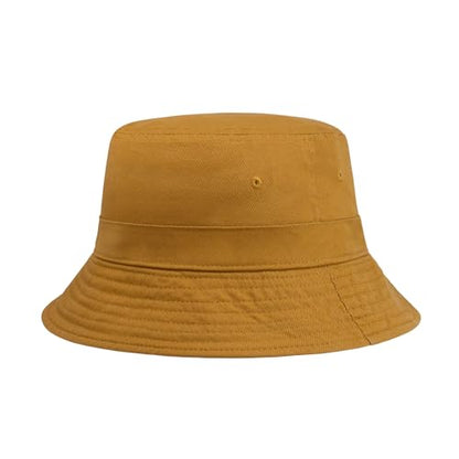 Hot Summer Bucket Hat - Trendy Cotton Sun Hat for Beach, Golf, Fishing - color: Mustard