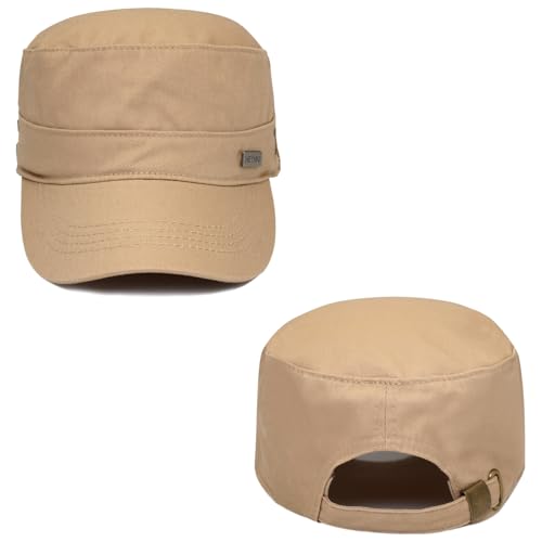 Initlove Cadet Army Cap Military Unisex Flat Top Hat for Men Women - color: Beige
