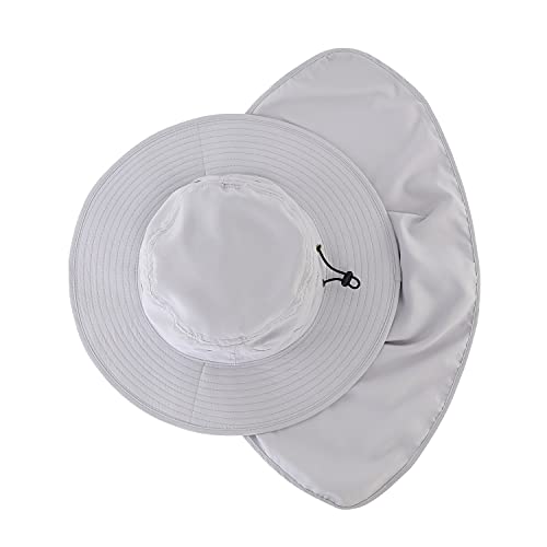 Home Prefer UPF50 Mens Sun Hat with Neck Flap Quick Dry UV Protection Cap Womens Wide Brim Fishing Hat Neck Flap Beach Garden - color: White