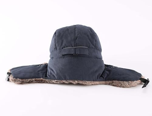 Home Prefer Mens Warm Faux Fur Trooper Trapper Hat Outdoor Reflective Winter Hunting Hat with Ear Flaps Face Mask - color: Navy Blue