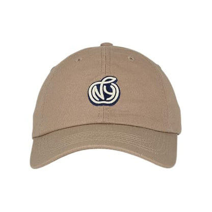 E BY ELIDAN NY Apple Dad Hat, New York Baseball Cap for Women Men - color: Khaki With Navy Apple