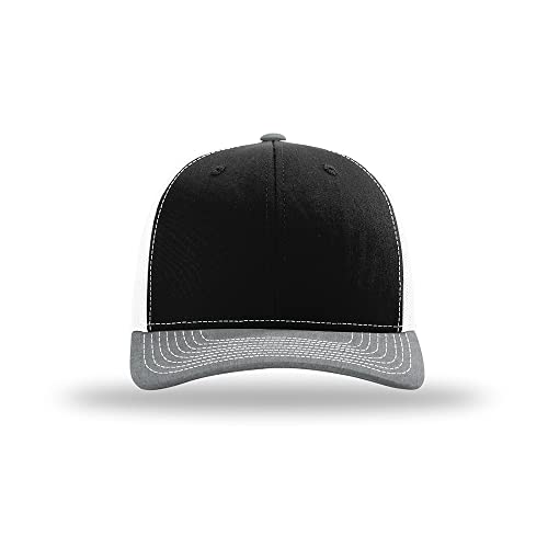 Richardson 112 Classic Six-Panel Adjustable Snapback Trucker Cap - color: Black/White/Heather Grey