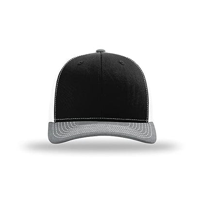 Richardson 112 Classic Six-Panel Adjustable Snapback Trucker Cap - color: Black/White/Heather Grey