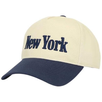 E BY ELIDAN New York Trucker Snapback Hat 3D Embroidered Baseball Cap - color: Cream Navy
