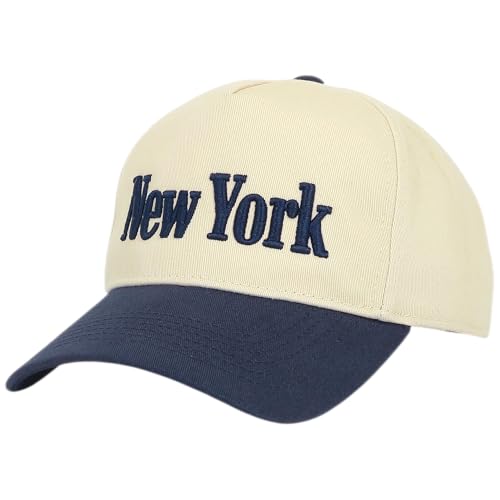 E BY ELIDAN New York Trucker Snapback Hat 3D Embroidered Baseball Cap - color: Cream Navy