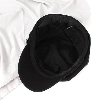Women Cotton Blend Newsboy Cap Cabbie Paperboy Painter Visor Hat - color: Black