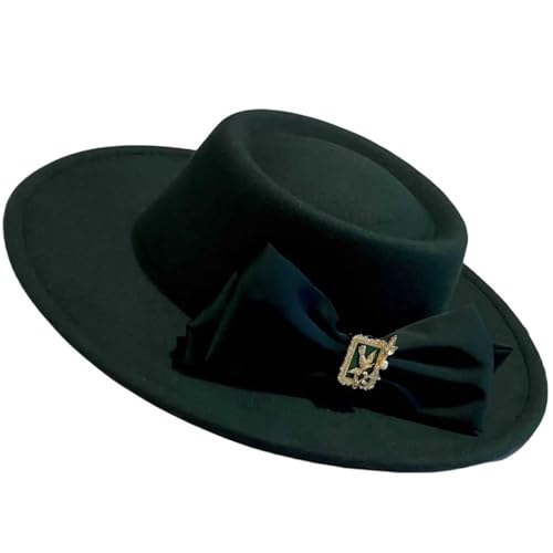 Classic Wide Brim Fedora Hat for Women Floppy Panama Hat for Party Wedding Fascinator Hat with Band Sun Protection 2025 - color: Green B