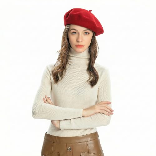 ZLYC Wool French Beret Hat Solid Color Classic Artist Cap for Women - color: Traditional Red