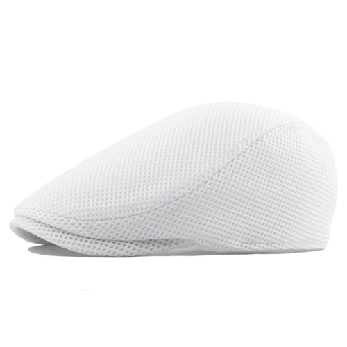 meioro Men's Mesh Flat Cap Summer Breathable Newsboy Hats Beret Ivy Cap Gatsby Irish Cabbie Driving Hat Full Head Wrap - color: White