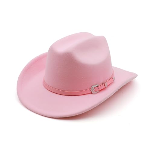 Kids Cowboy Hat Girl Western Cowgirl Hat Boy Wide Brim Felt Hat - color: Pink 02