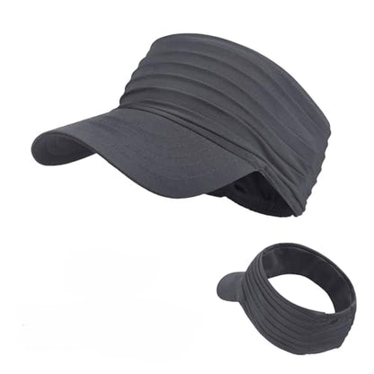 Visor Hats for Women Men Beach Sun UV Protection Wide Brim Lightweight with Ponytail - color: Gray