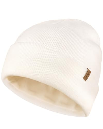 FURTALK Mens Winter Fleece Lined Knit Cuffed Beanie - color: White
