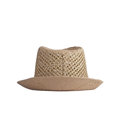 Straw Fedora Hat for Women Men Mesh Trilby Hat Panama Cuban Summer Beach Sun Outdoor - color: Khaki