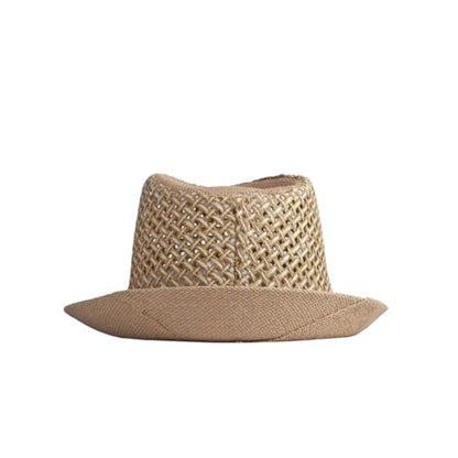 Straw Fedora Hat for Women Men Mesh Trilby Hat Panama Cuban Summer Beach Sun Outdoor - color: Khaki