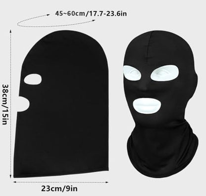 2Pcs Full Face Mask,2Hole/3Hole Black Thin Balaclava Seamless Mask - color: 3 Hole Black+white