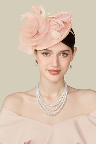 BABEYOND Fascinators Hats for Women Tea Party Mesh Flower Pillbox Derby Hat - color: Peach Fuzz