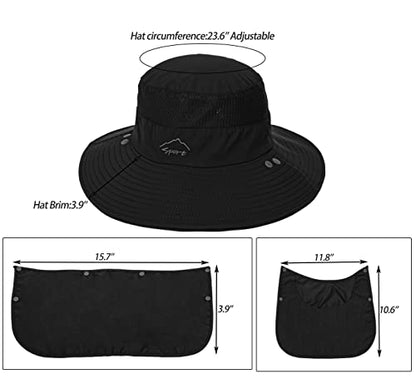 Fishing Hat for Men, Outdoor 3 in 1 Sun Hat Summer Safari Boonie Cap - color: Black