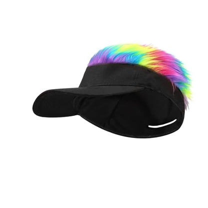 Mens Novelty Sun Visor Beach Hat Short Hair Wigs UV Protection Adjustable Golf Dad Cap Funny Hip Hop Rave Party Trucker Hat - color: Black & Colorful