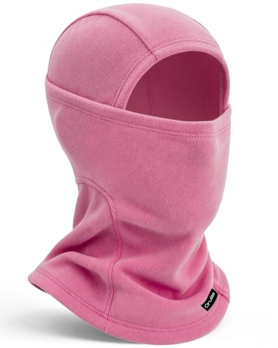 Balaclava Ski Mask for Men Women, Warm Fleece Face Mask Full Cover for Cold Weather Skiing Cycling, Ponytail Friendly - color: Rose Pink