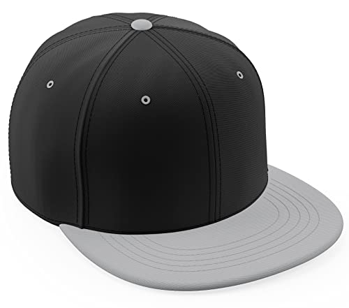 Daxton Classic Blank Snapback Flat Bill Visor Hat Cap One Size Adjustable Back - color: Black Light Grey