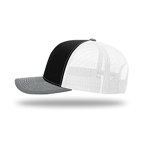 Richardson 112 Classic Six-Panel Adjustable Snapback Trucker Cap - color: Black/White/Heather Grey