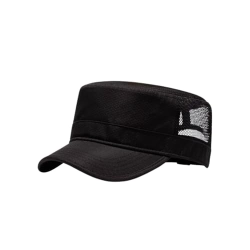 FASHIXD Mesh Military Hat for Men Summer Army Cap Quick Qry Short Bill Hat Cadet Cap - color: Black